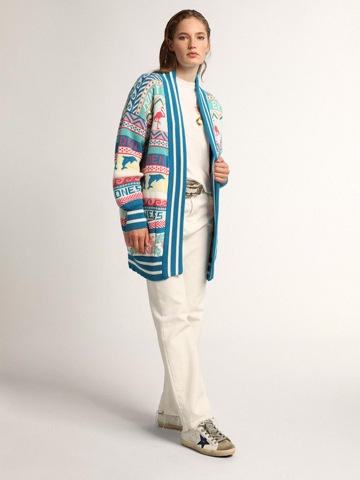 Golden Goose - Cropped Journey Collection pants in white bull denim with worn-out effect hem     in 