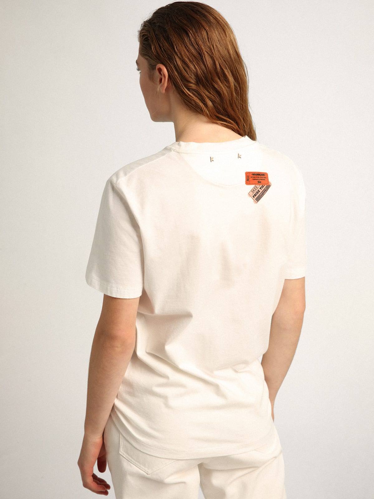 Golden Goose - White Journey Collection T-shirt with multicolored stamp print in 