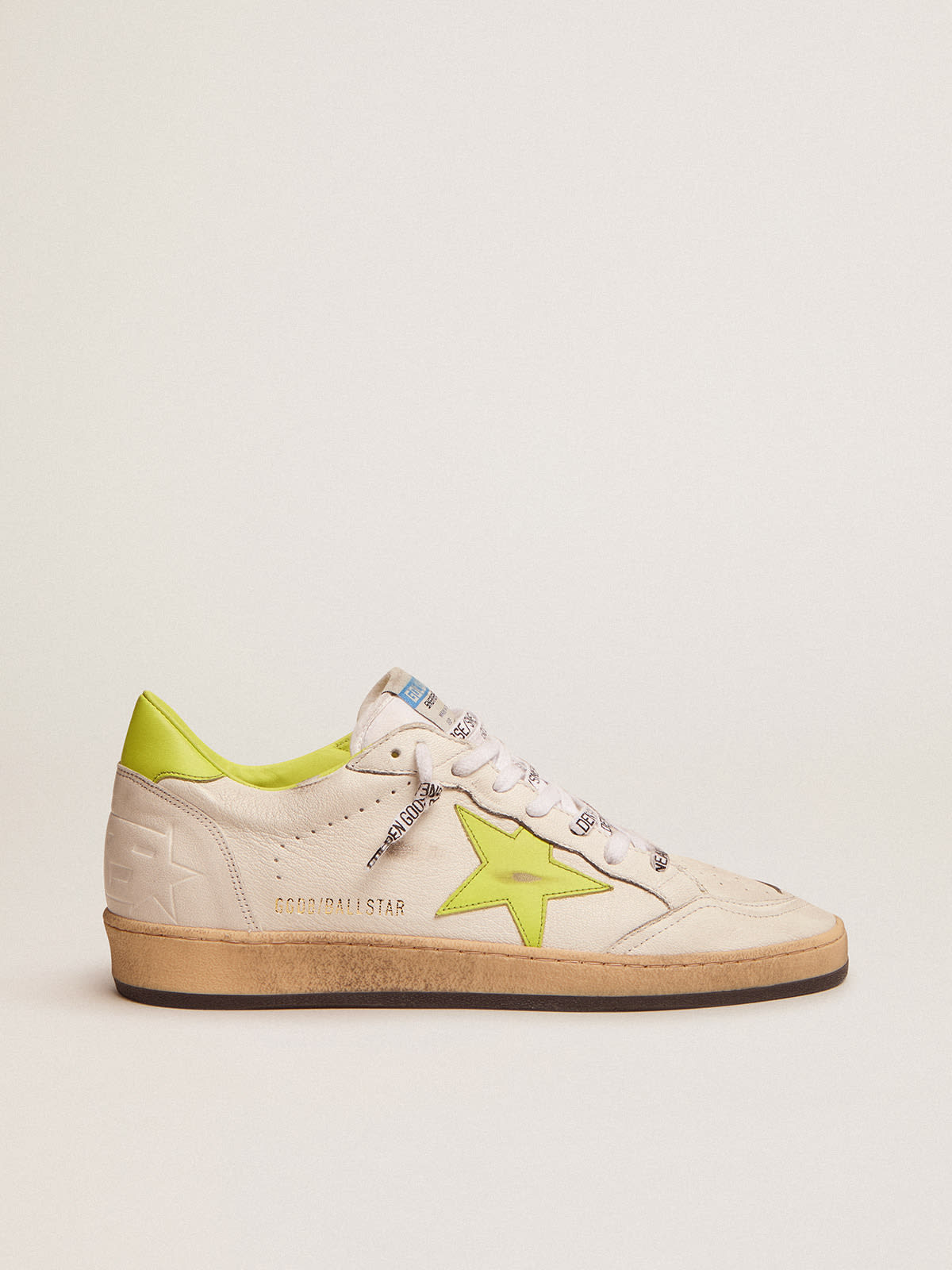 Golden Goose - Men's Ball Star LTD with lime green leather star and heel tab in 