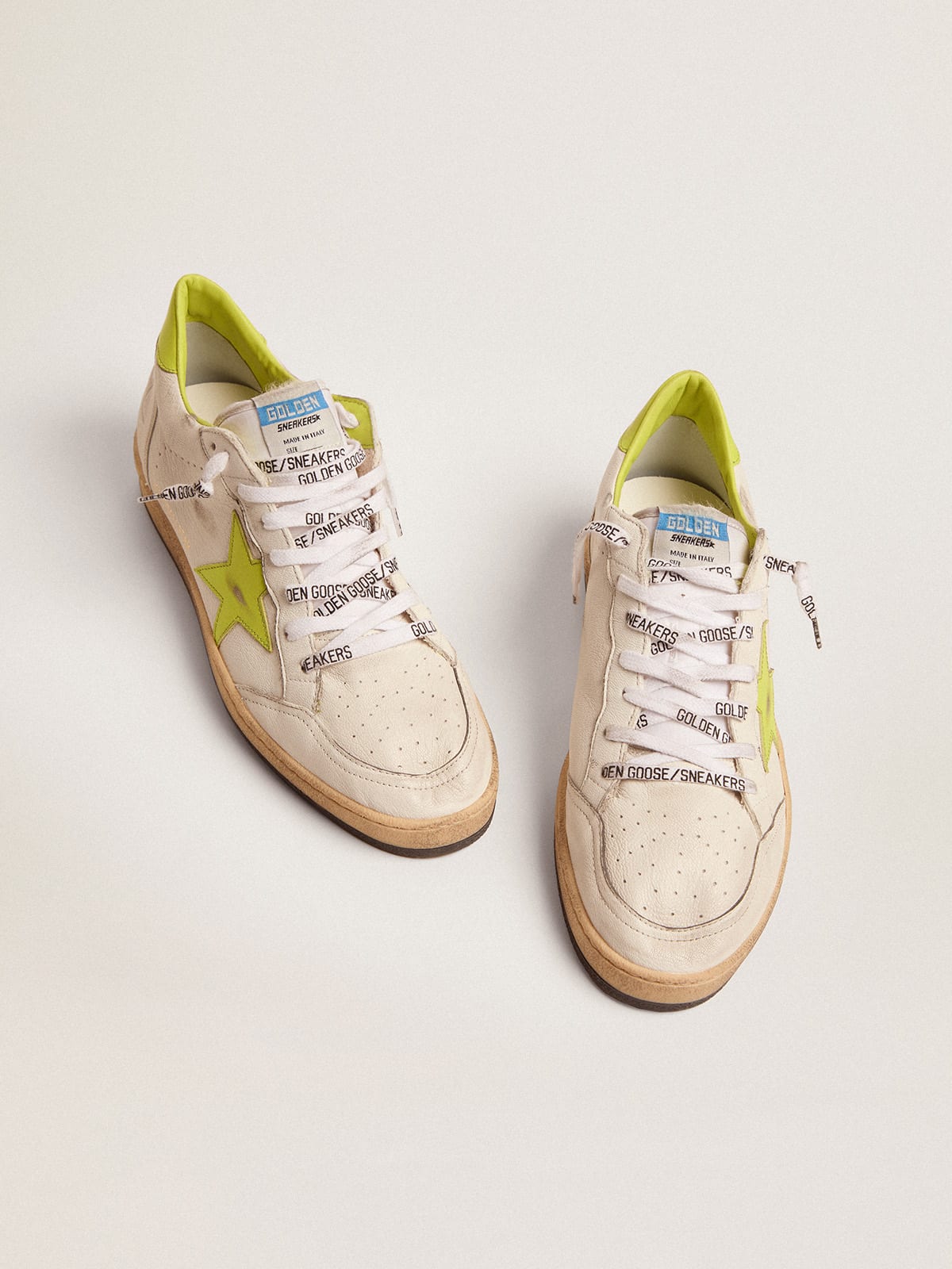 Golden Goose - Men's Ball Star in White Nappa Leather with Green Leather Star and Heel Tab, Man, Size: 44