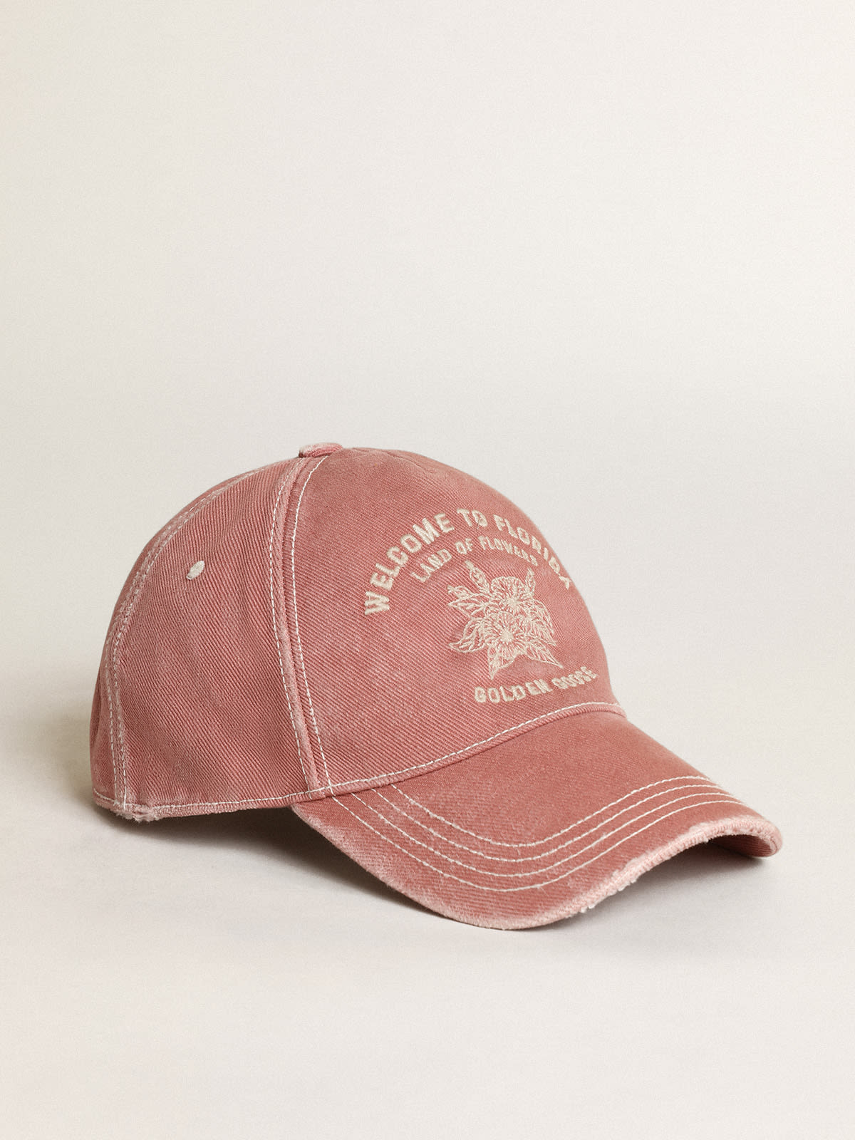 Golden Goose - Pale mauve Journey Collection baseball cap with a distressed effect and white embroidery on the front in 