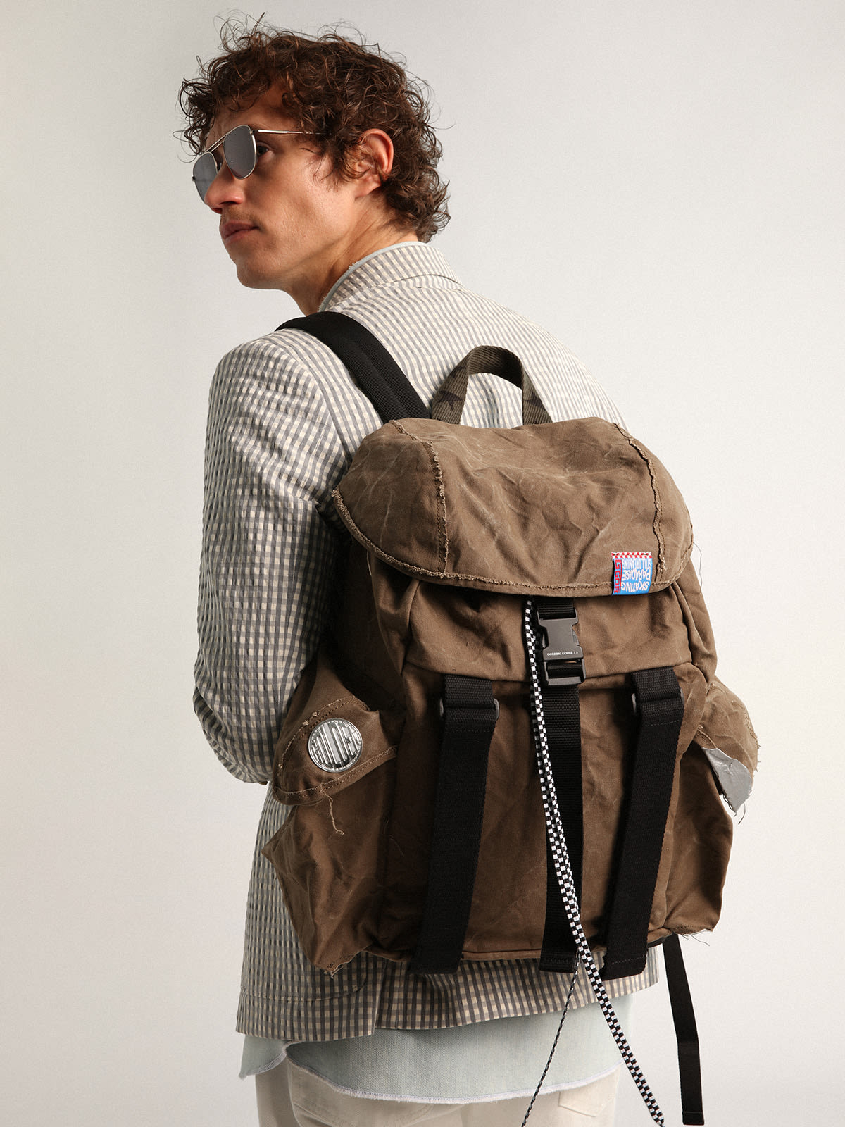 Golden Goose - Dreamer backpack in military green fabric with side pockets in 