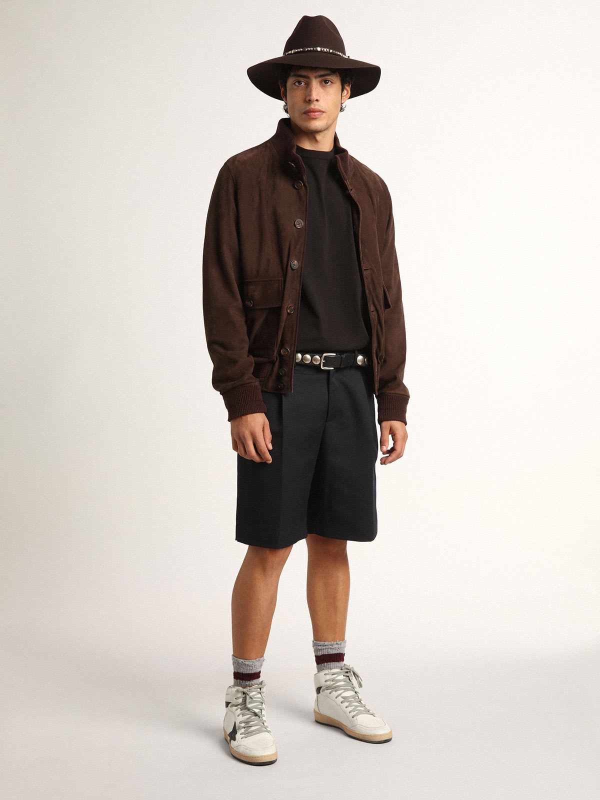 Golden Collection flight jacket in dark brown suede | Golden Goose