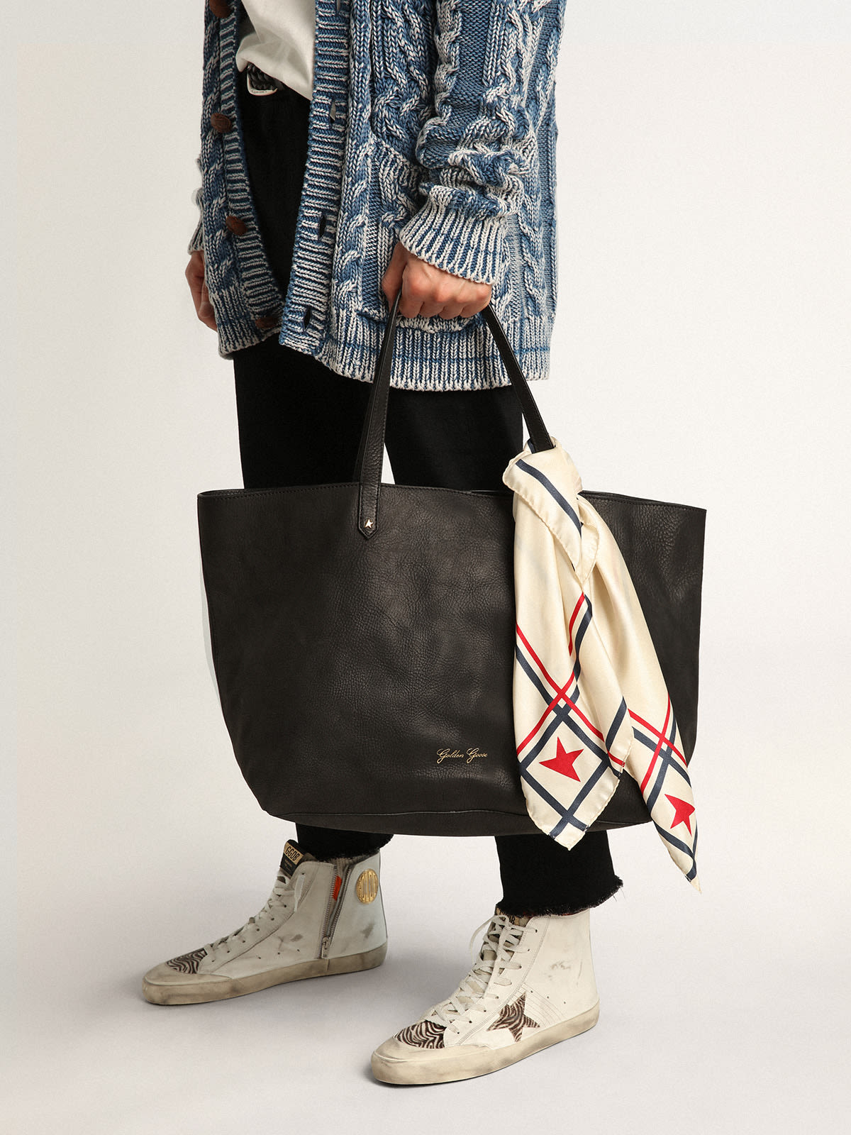 White scarf with contrasting color stars and stripes