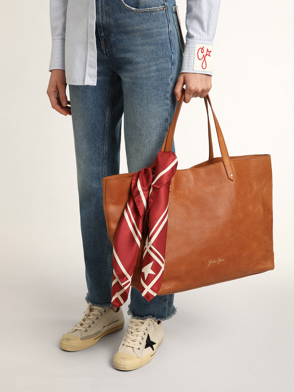 Golden Goose - Red scarf with contrasting white stripes and stars  in 