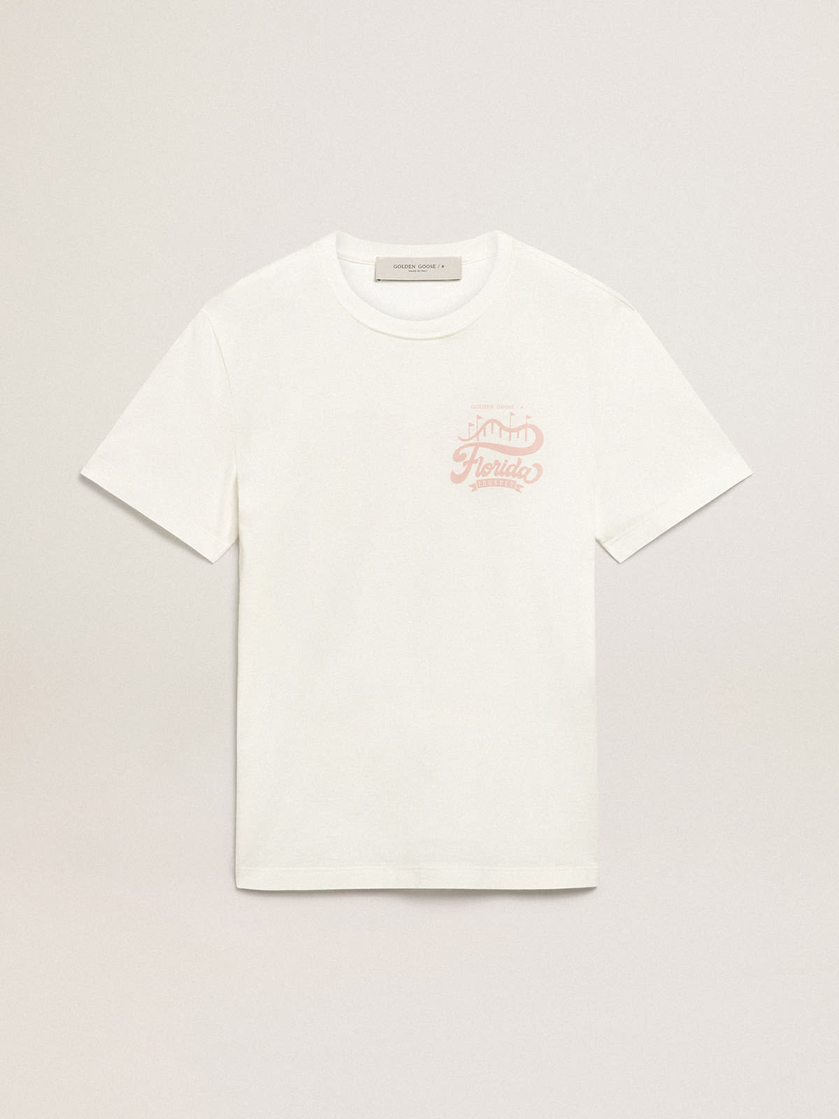 White Journey Collection T-shirt with lilac double print | Golden Goose