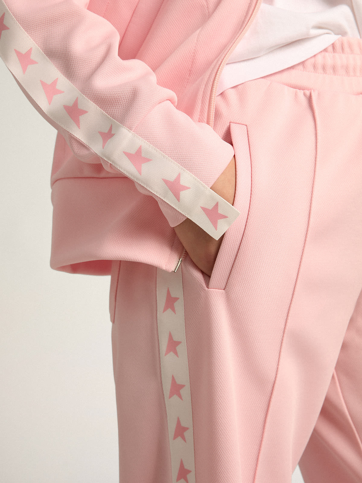 Golden Goose - Rosa Damensweatjacke mit Reißverschluss und rosa Kontraststernen in 