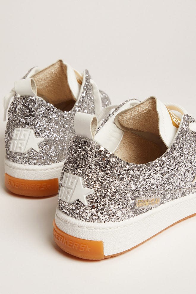 Women\'s Yeah in silver glitter with leather star | Golden Goose
