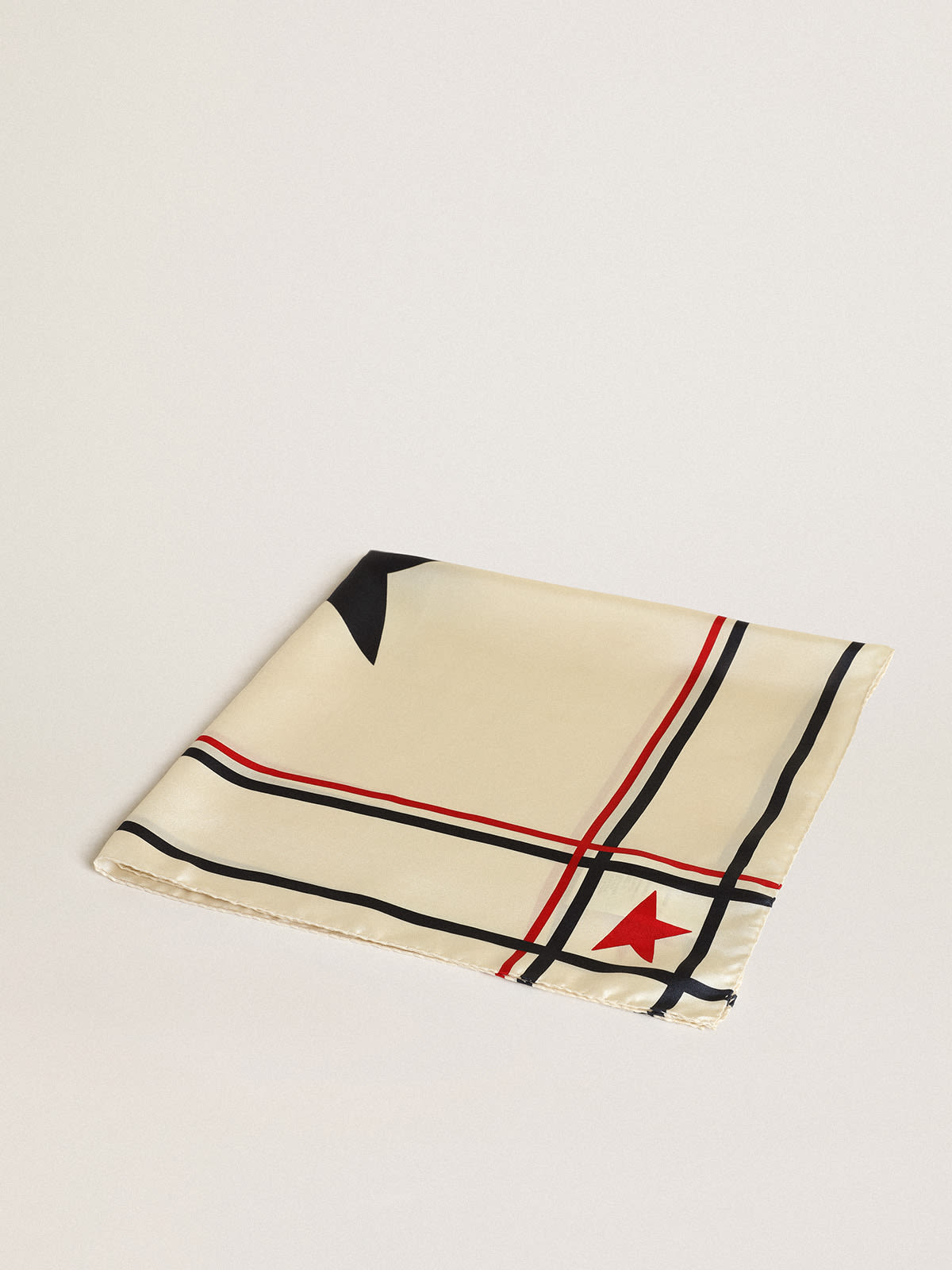 Golden Goose - White scarf with contrasting stripes and colored stars in 