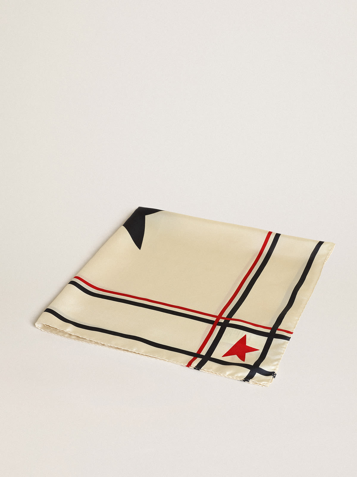 Golden Goose - Foulard bianco con righe e stelle colorate a contrasto in 