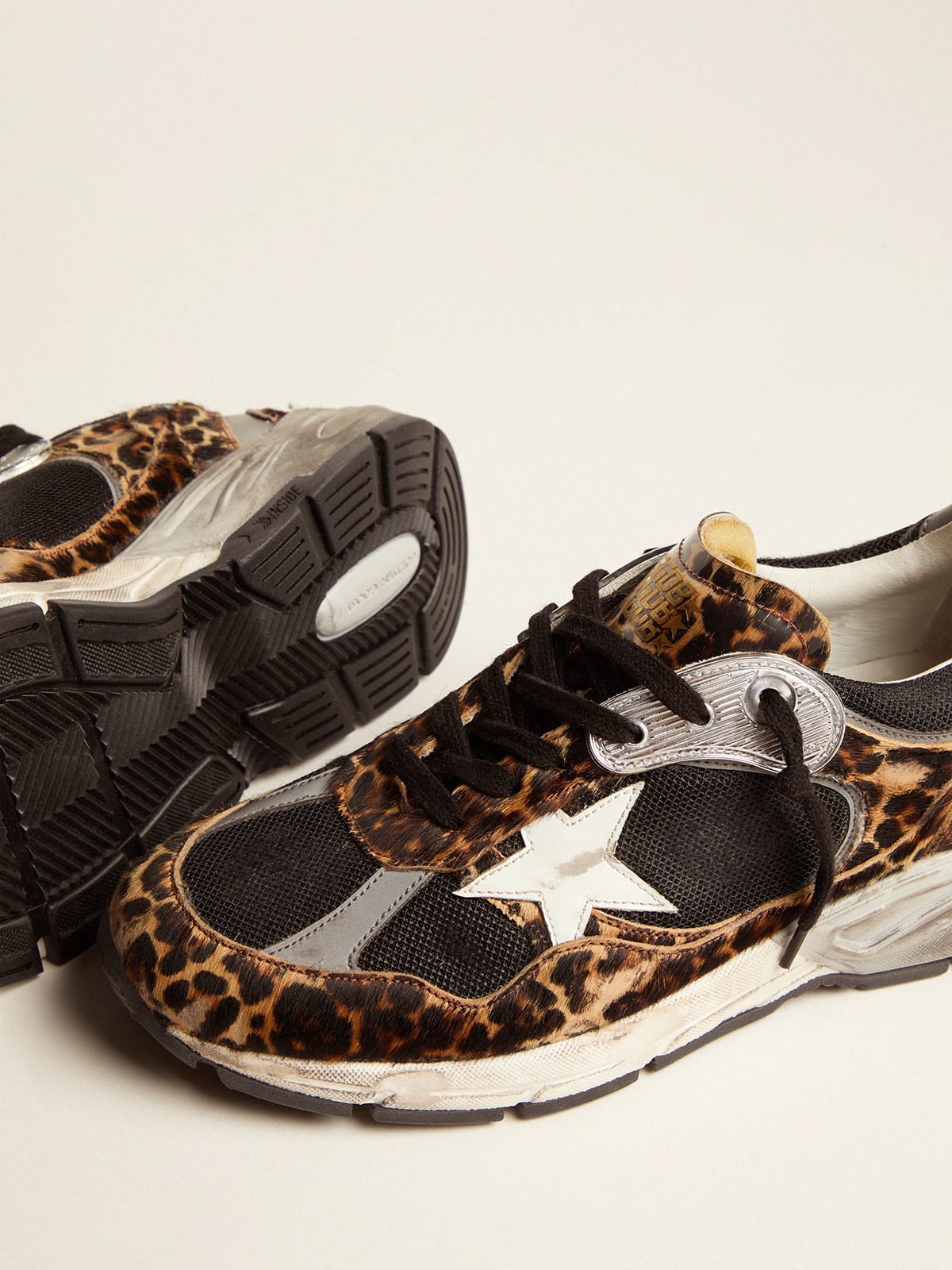 Golden Goose - Women's Dad-Star in leopard print pony skin and white star in 