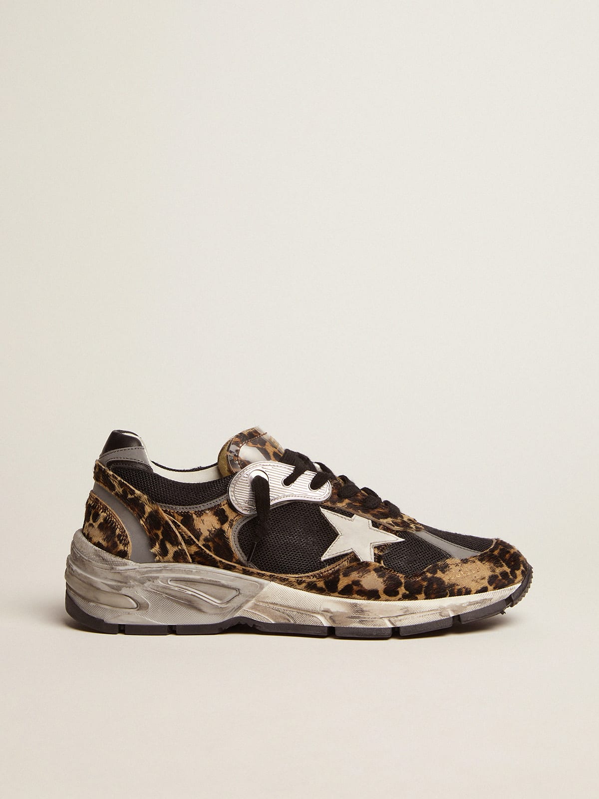 Golden Goose - Women's Dad-Star in leopard print pony skin and white star in 