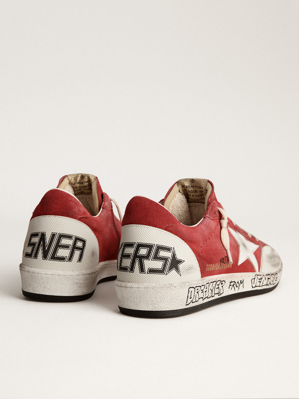 Golden Goose - Ball Star Pro women’s sneakers in red suede with knurled white rubber inserts in 