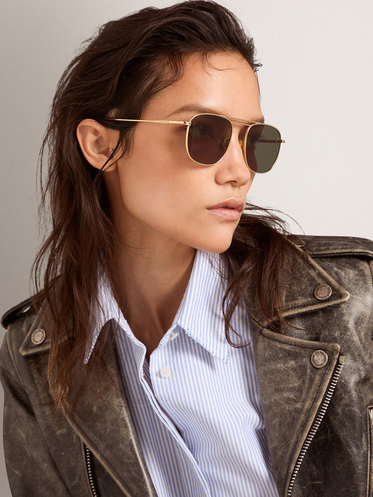 Golden Goose - Aviator-Sonnenbrille mit goldenem Rahmen und grünen Gläsern in 