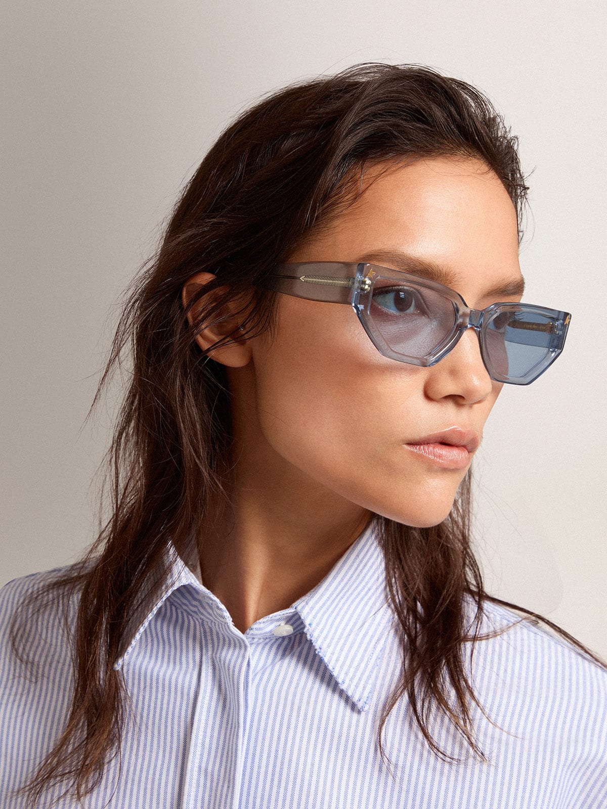 Golden Goose - Rectangular-style Sunframe Jackie with clear baby blue frame in 