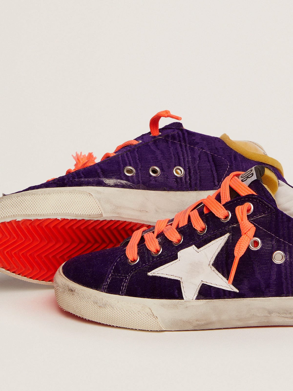 Super-Star LAB sneakers in purple velvet with PVC heel tab | Golden Goose