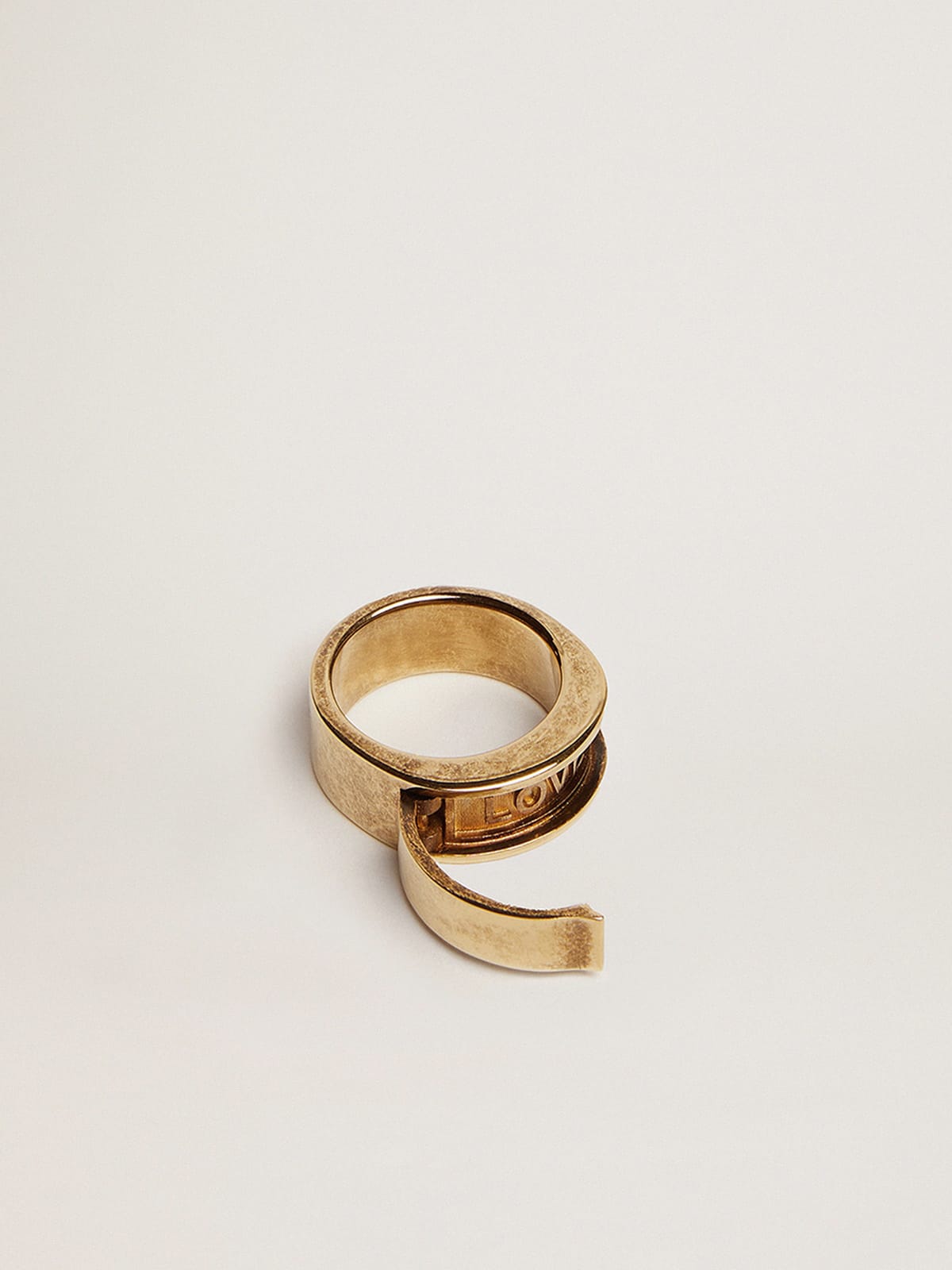 Golden Goose - Women's ring in old gold color with hidden message in 