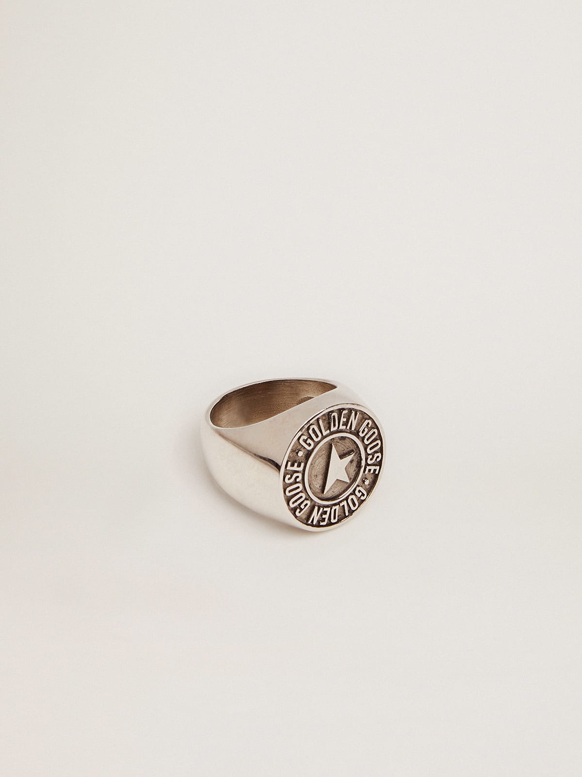 CD Icon Signet Ring Silver and White Crystals