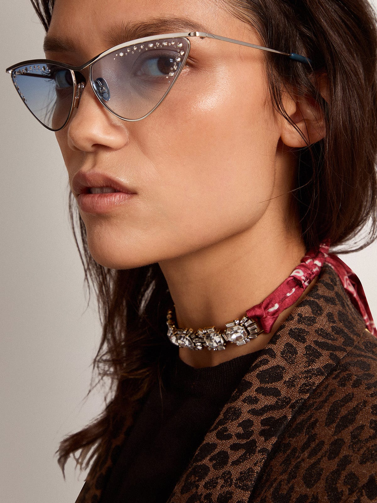Golden Goose - Déco Jewelmates Collection choker necklace in old gold color with crystals and printed scarf in 