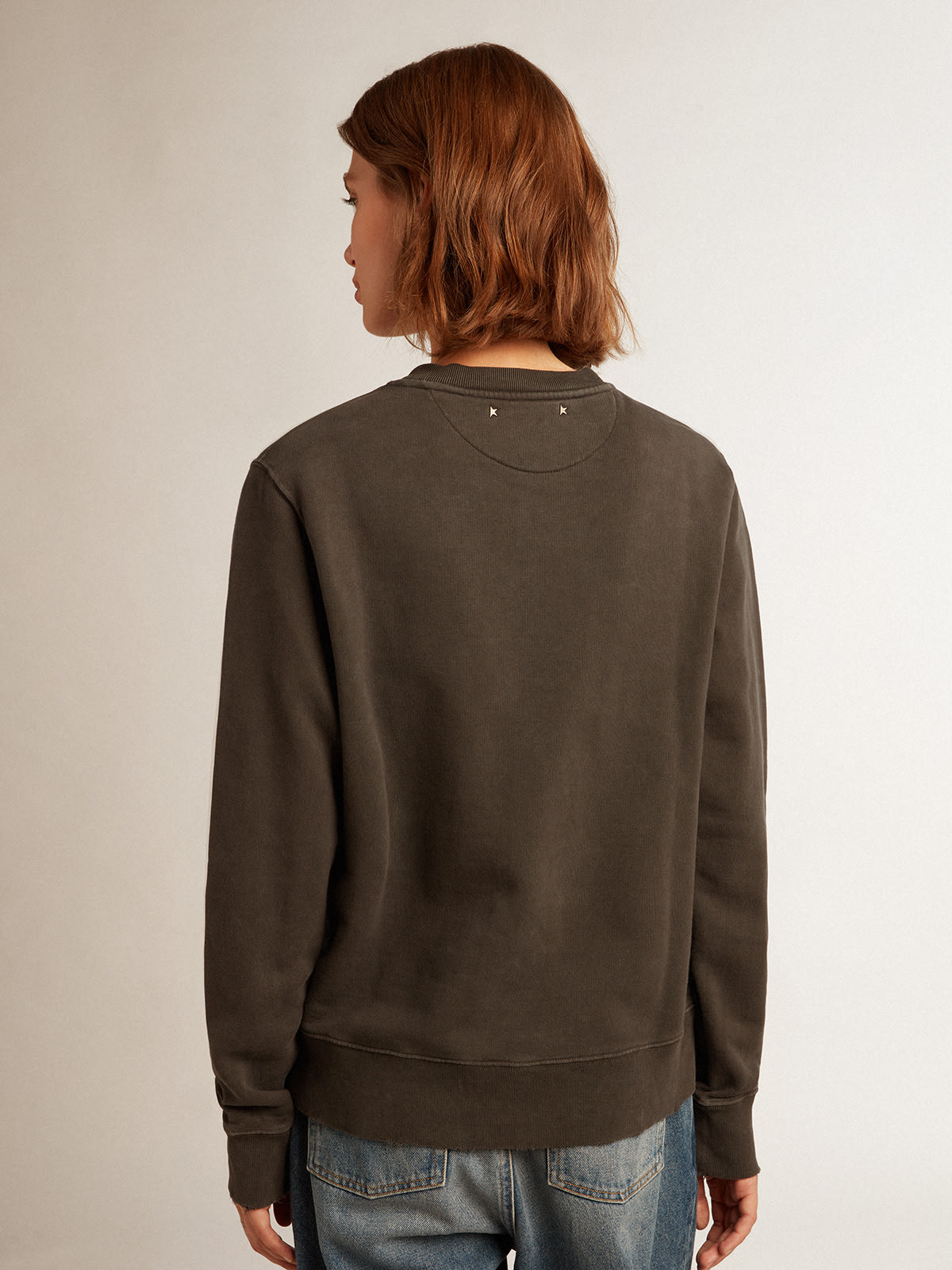 Golden Goose - Sweat-shirt Golden Collection gris anthracite avec cristaux cabochons in 