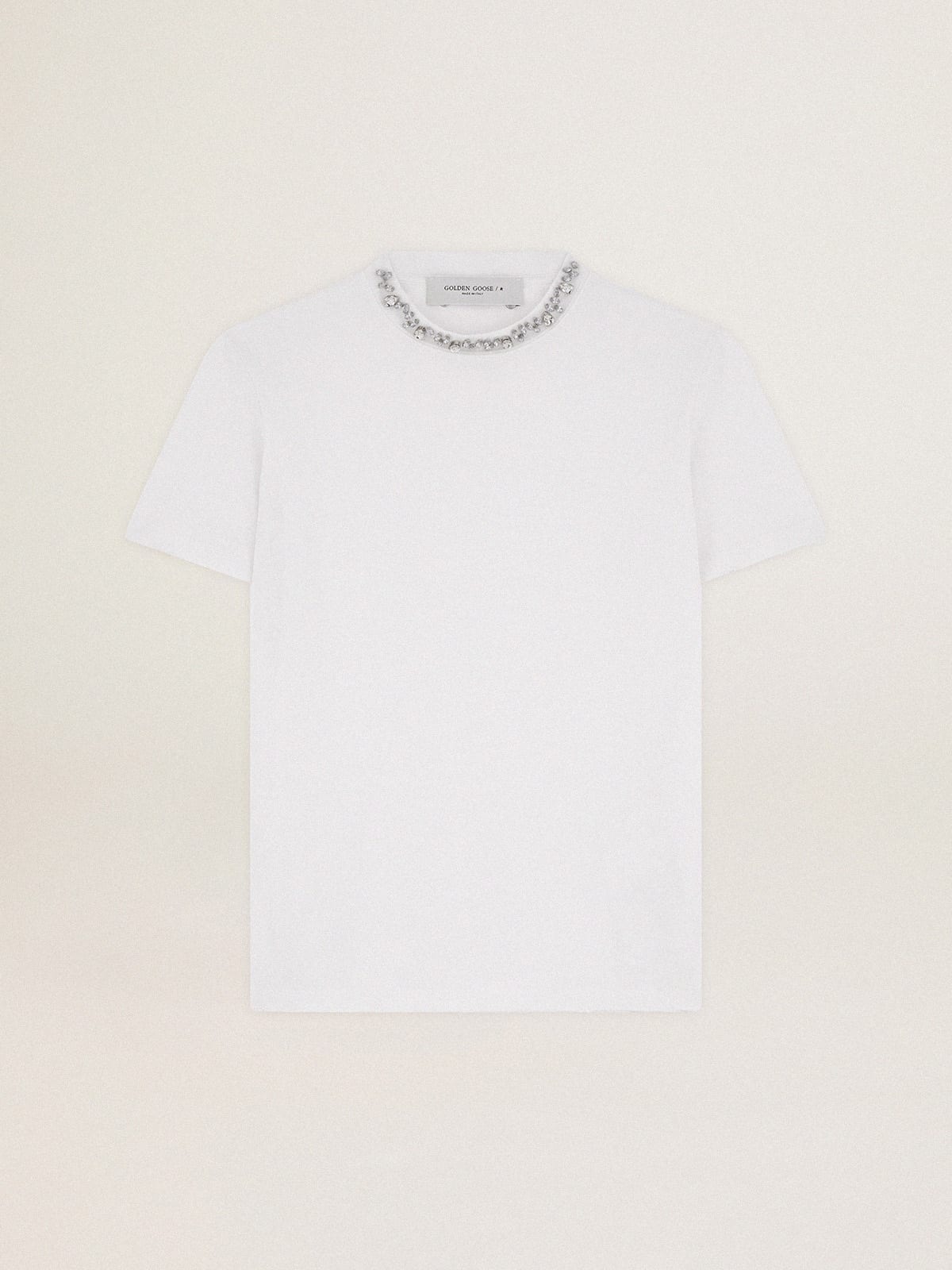 Golden Goose - Weißes Damen-T-Shirt mit Cabochon-Kristallen in 