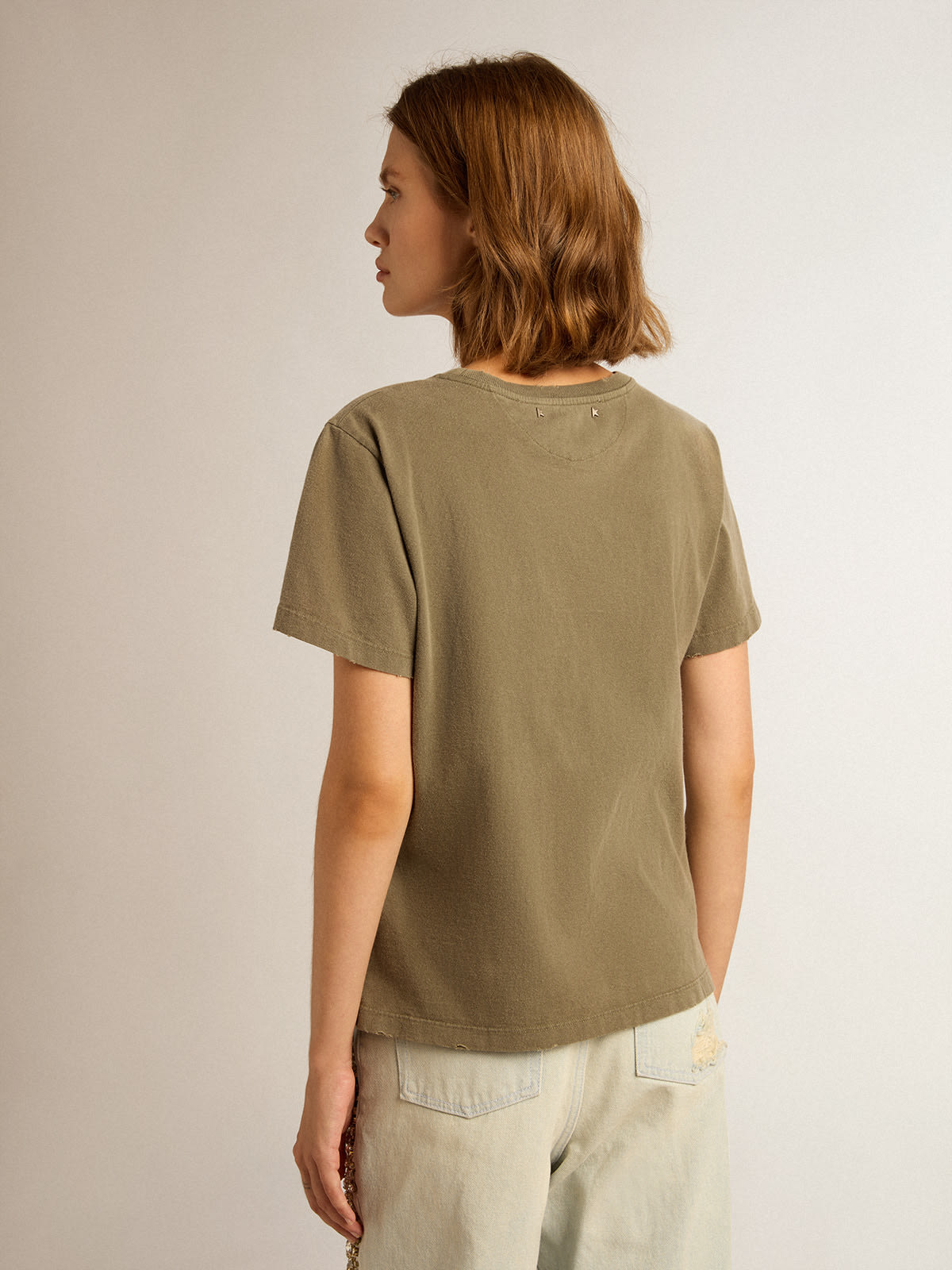 Golden Goose - Olive-green slim-fit T-shirt with Golden lettering on the front in 