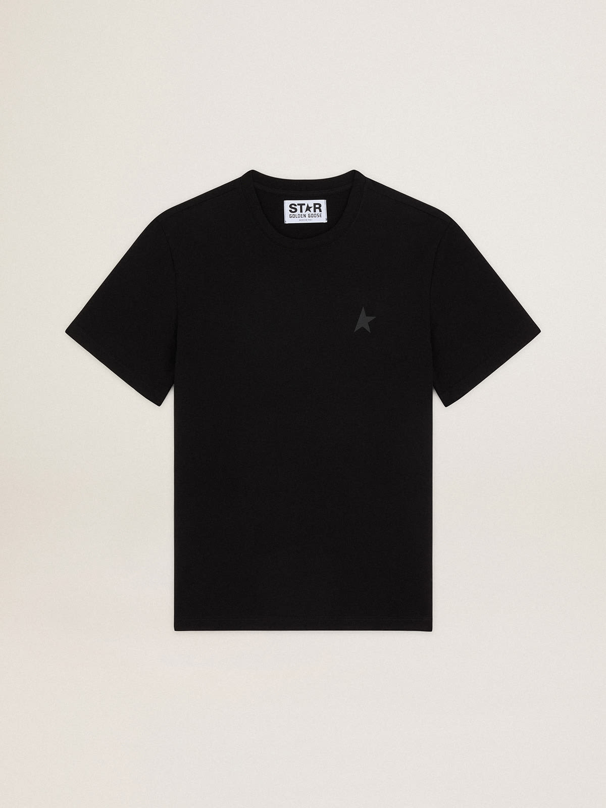 Golden Goose - Schwarzes T-Shirt aus der Star Collection mit Ton in Ton gehaltenem Stern auf der Vorderseite in 