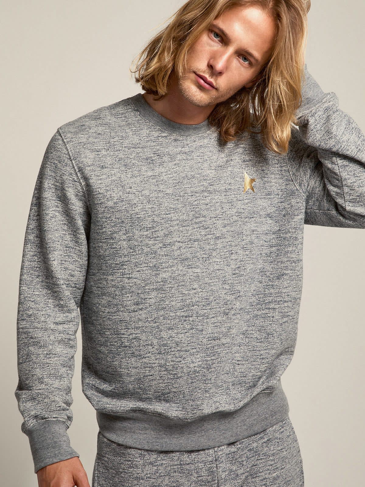 Golden Goose - Men's mélange gray cotton sweatshirt with gold star on the front in 