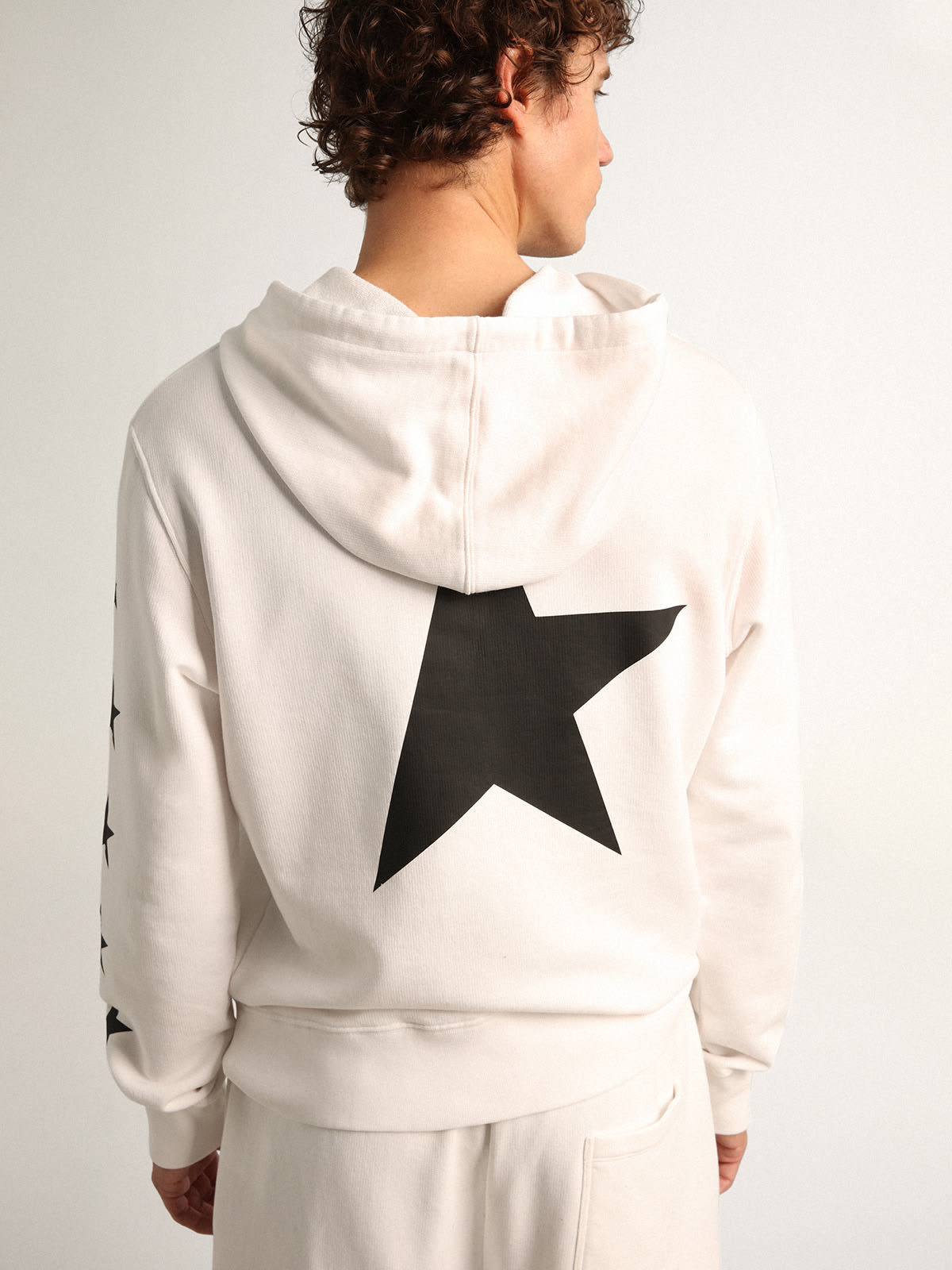 Alighiero Star Collection hooded sweatshirt in vintage white with contrasting black stars