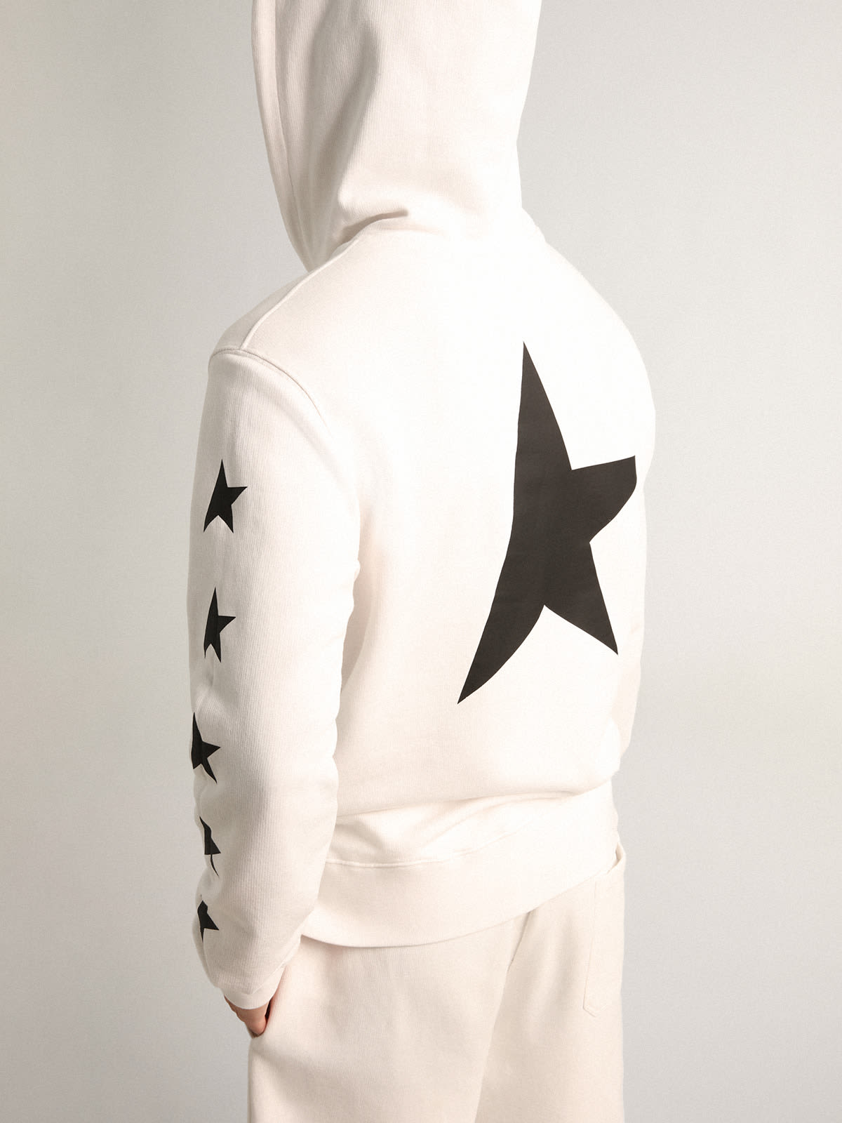 Golden Goose - Alighiero Star Collection hooded sweatshirt in vintage white with contrasting black stars in 
