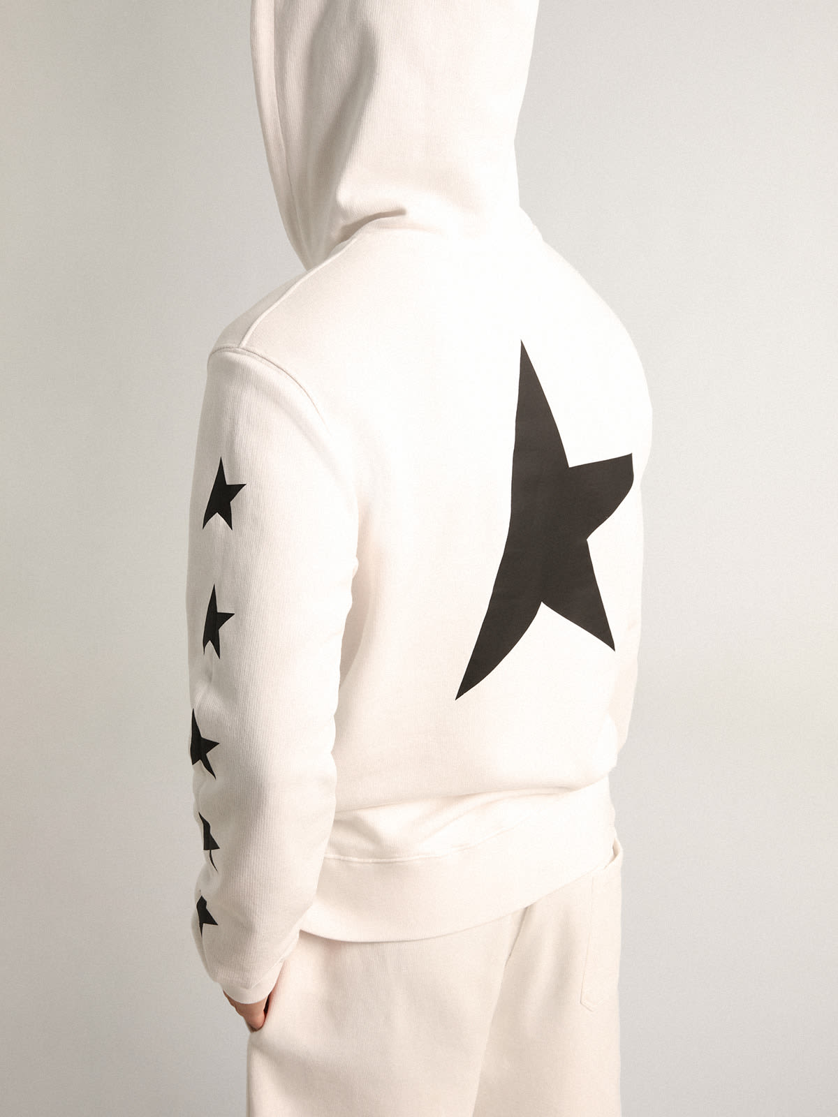 Alighiero Star Collection hooded sweatshirt in vintage white with  contrasting black stars