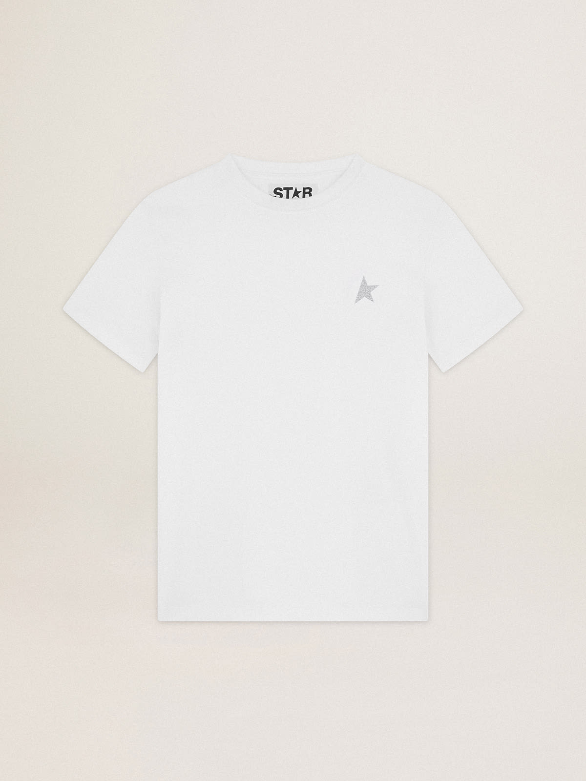 Golden Goose - T-shirt blanc collection Star avec étoile à paillettes argentées sur le devant in 