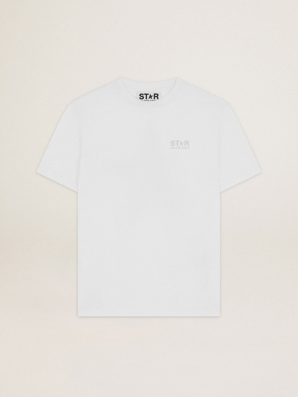Golden Goose - T-shirt blanc collection Star avec logo et étoile à paillettes argentées in 