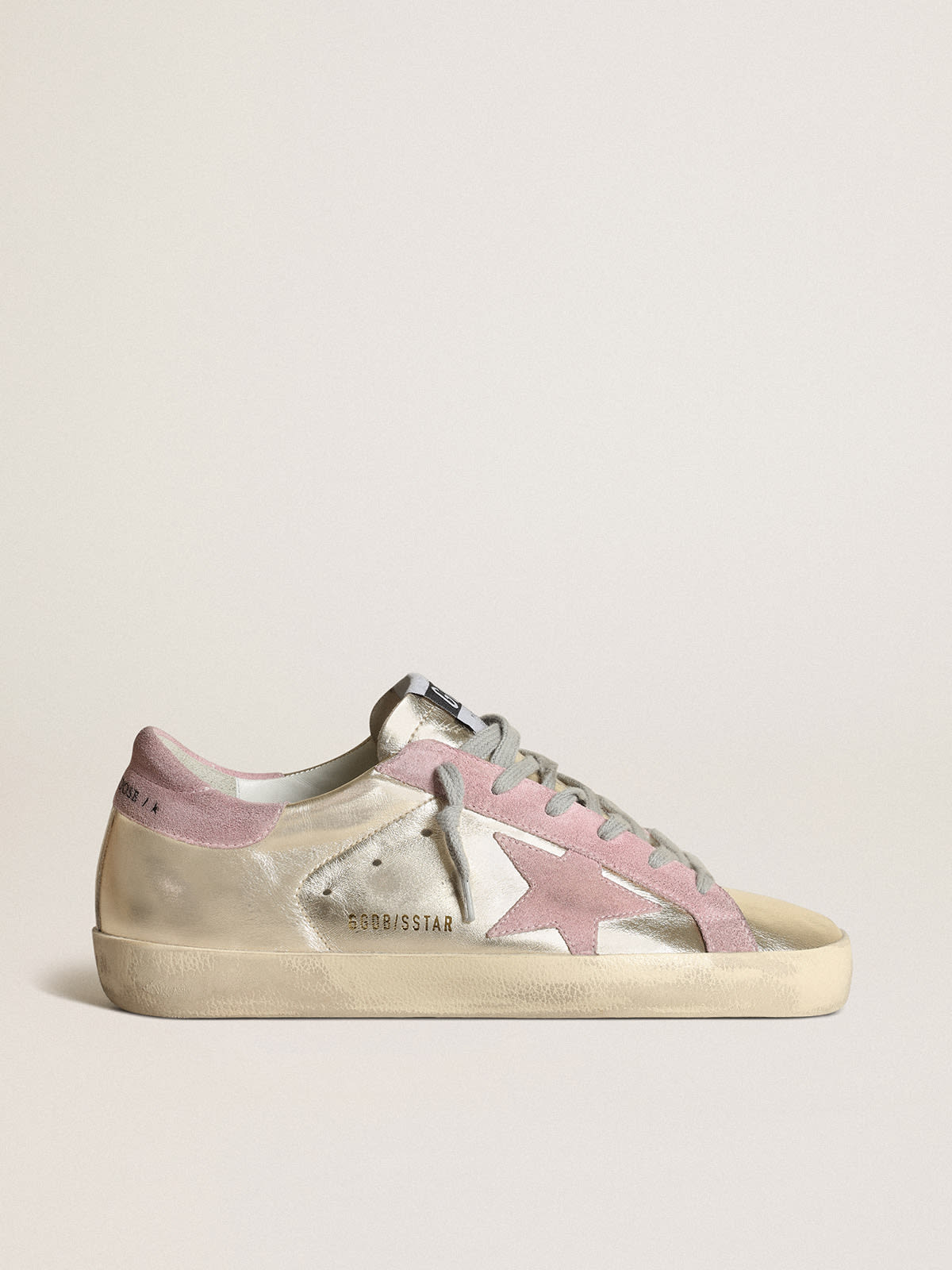 Women'S Super-Star LTD In Platinum Laminated Leather And Pink Star.