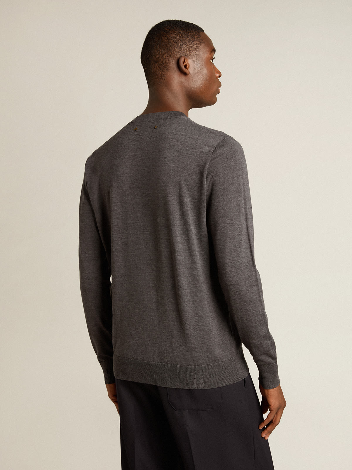 Golden Goose - Round-neck sweater in dark gray melange wool in 