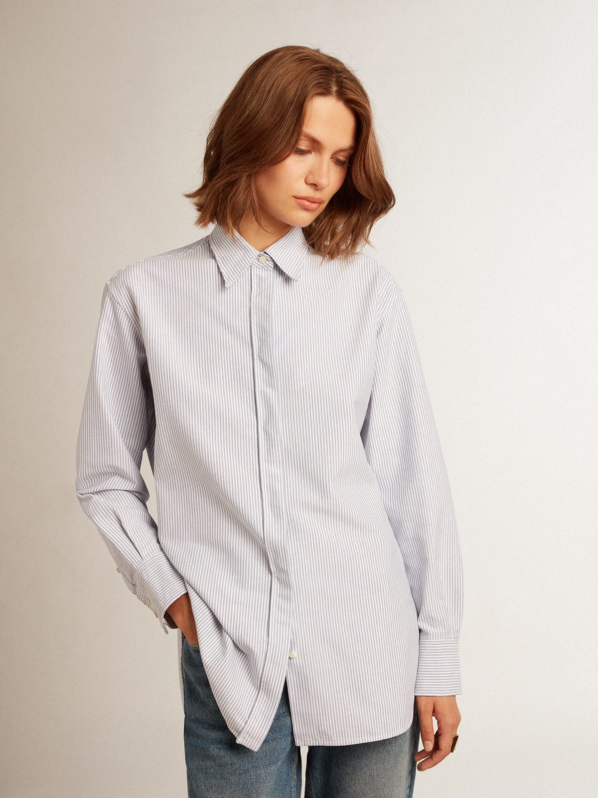 Golden Goose - Women’s shirt with light blue candy stripes in 
