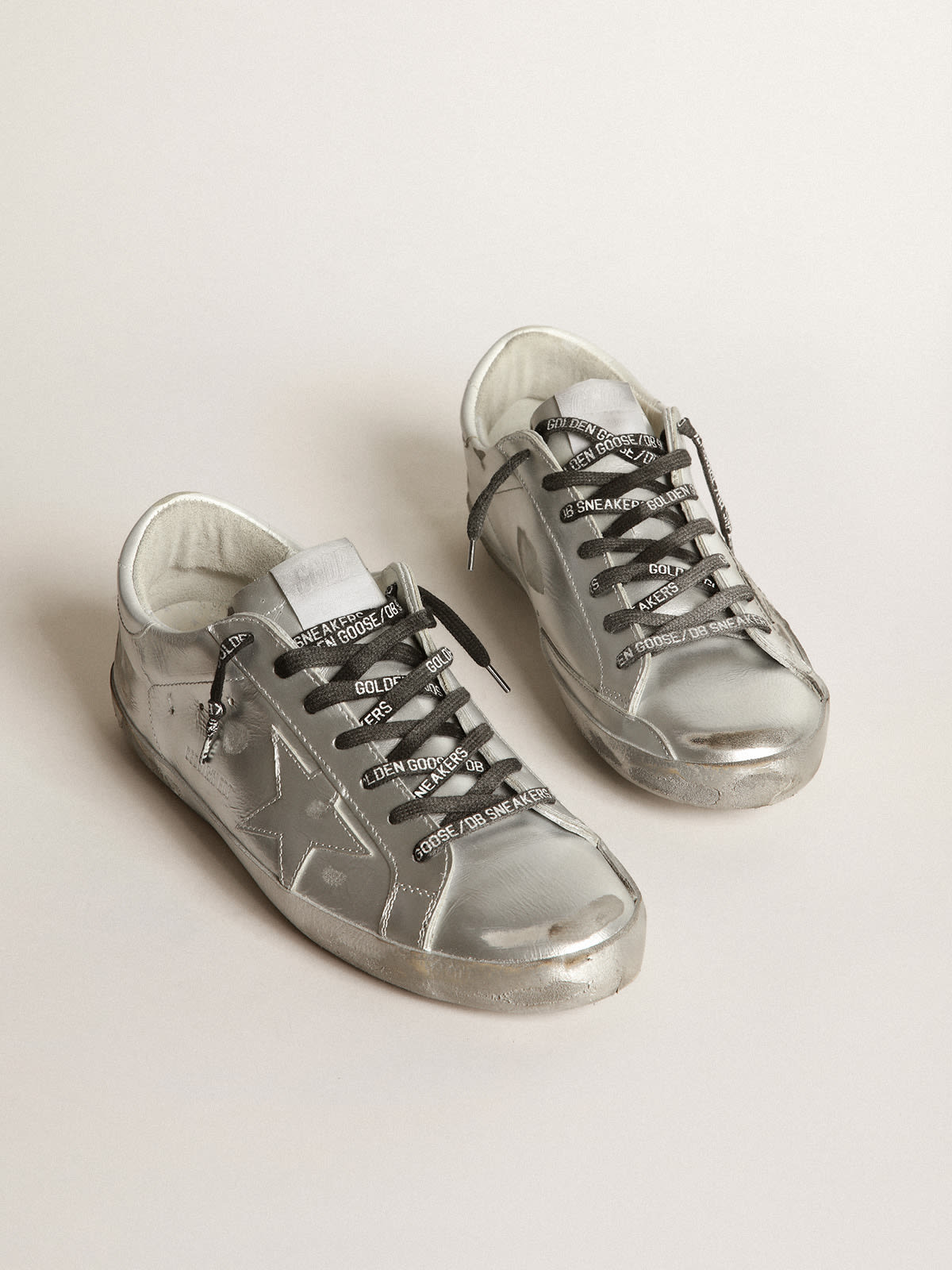 Super-Star LTD sneakers in leather with silver spray and tone-on-tone star  | Golden Goose