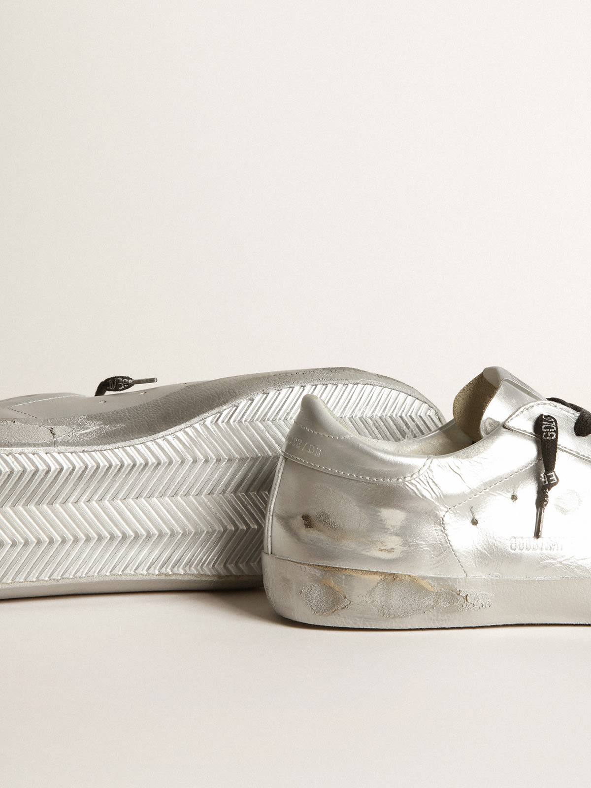 Golden Goose - Super-Star LTD sneakers in leather with silver spray and tone-on-tone star in 