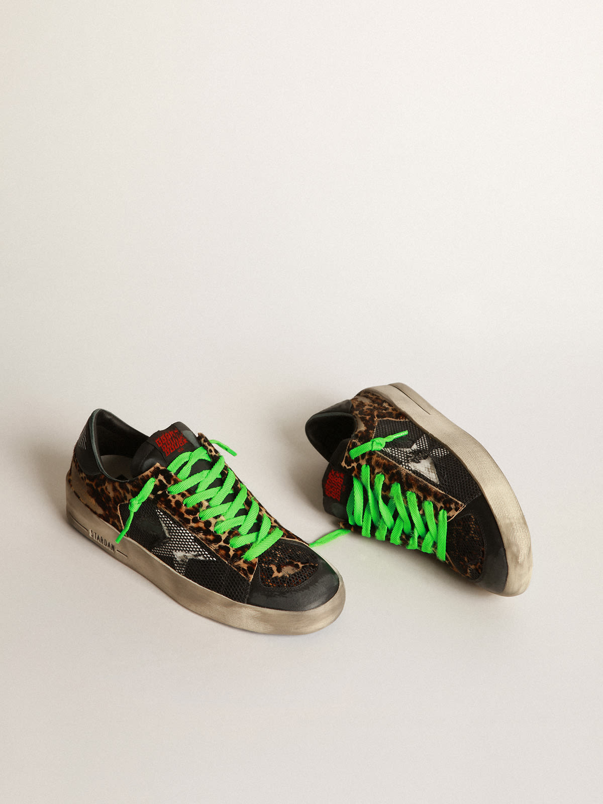 Golden Goose - Leopard print Stardan sneakers with green laces in 