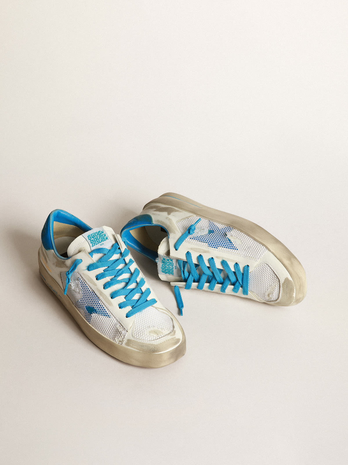 Golden Goose - Sneakers Stardan blanches et bleu clair in 