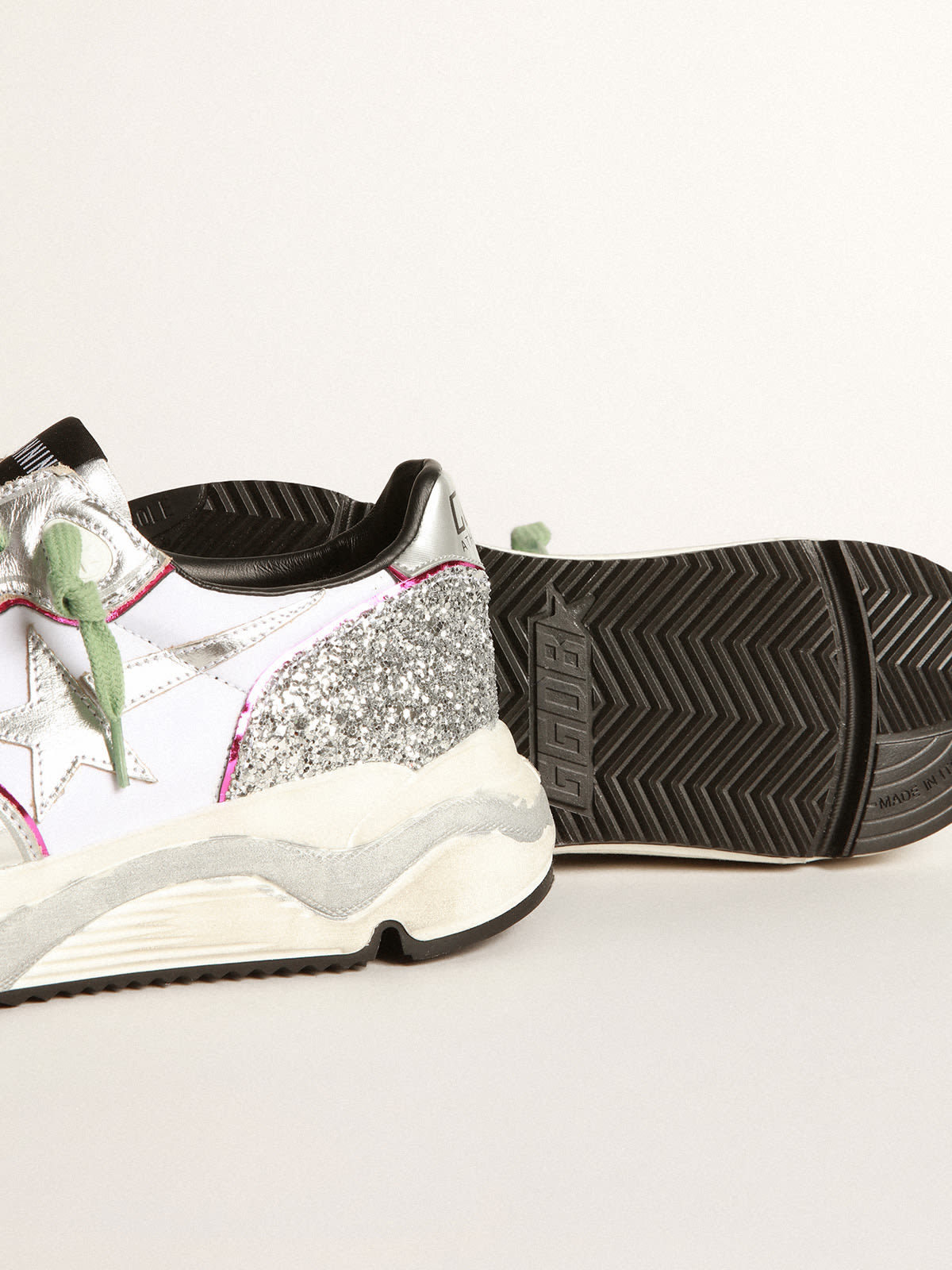 Golden Goose - Silver Running Sole sneakers with glitter and fuchsia edging in 