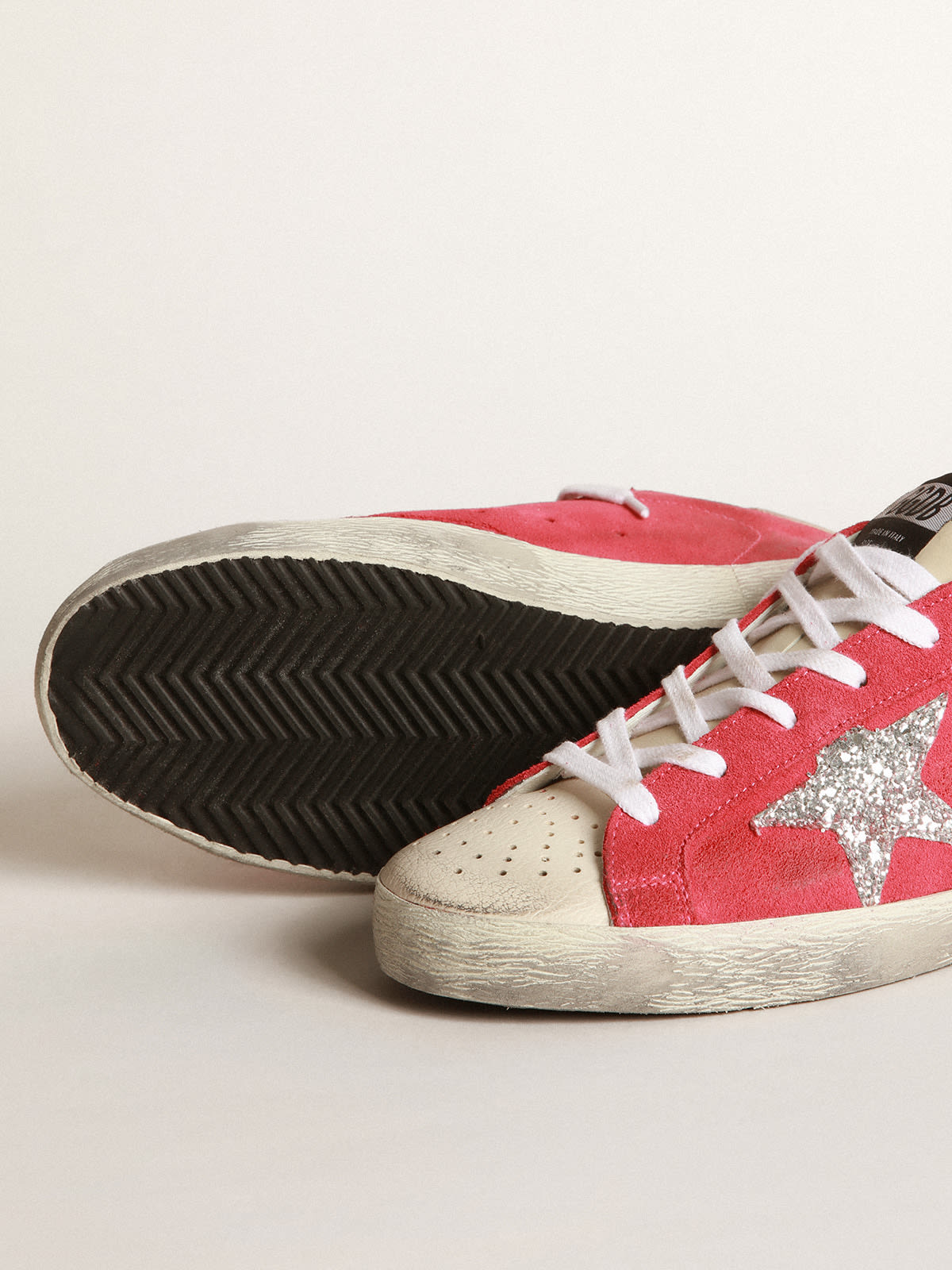 Superstar sneakers with glitter star and perforated toecap