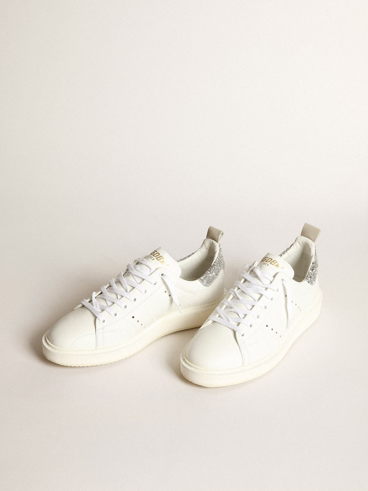 Golden Goose - Starter sneakers in white leather with silver glitter heel tab in 