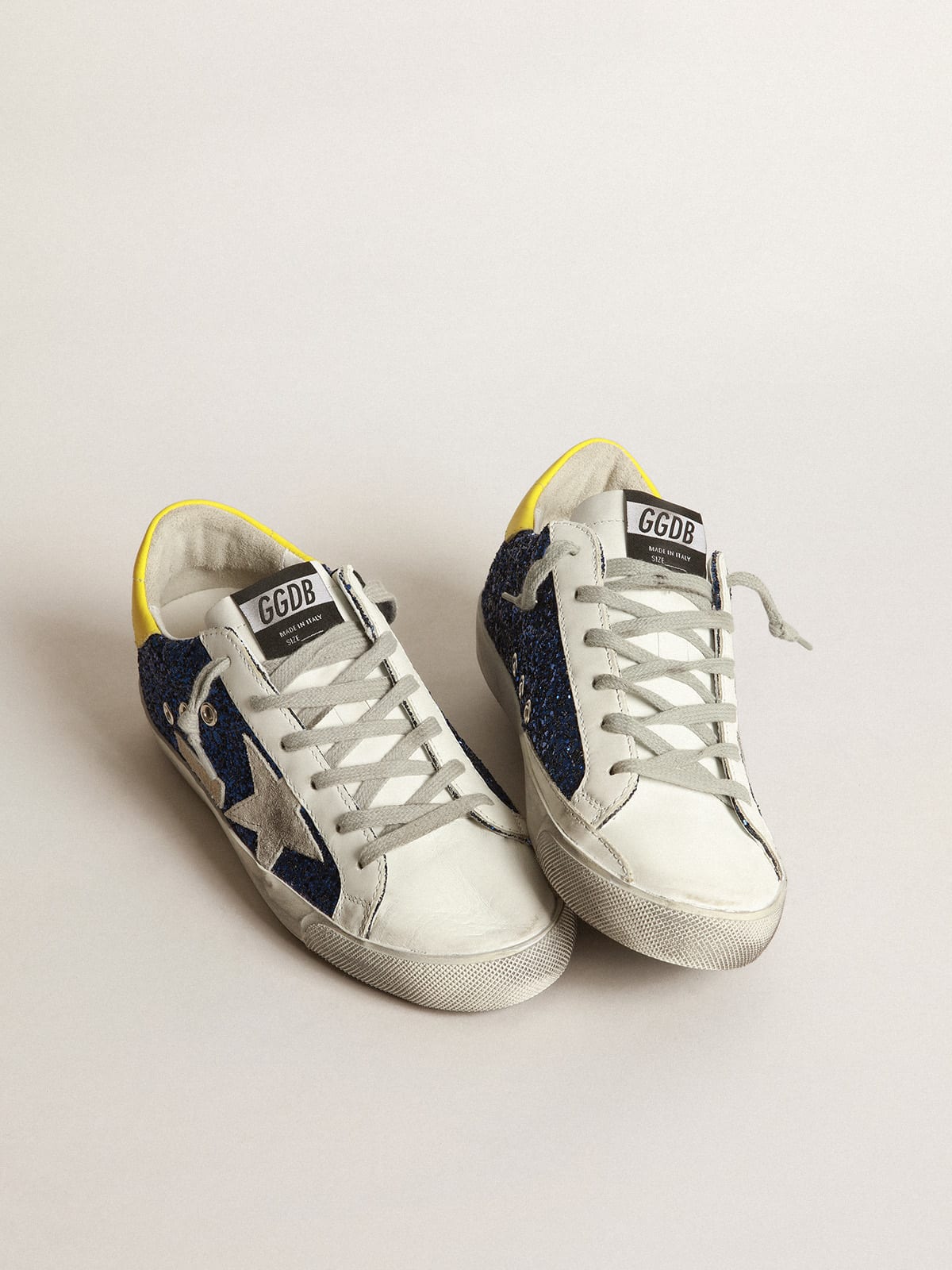 Golden Goose - Super-Star sneakers with blue glitter and yellow heel tab in 