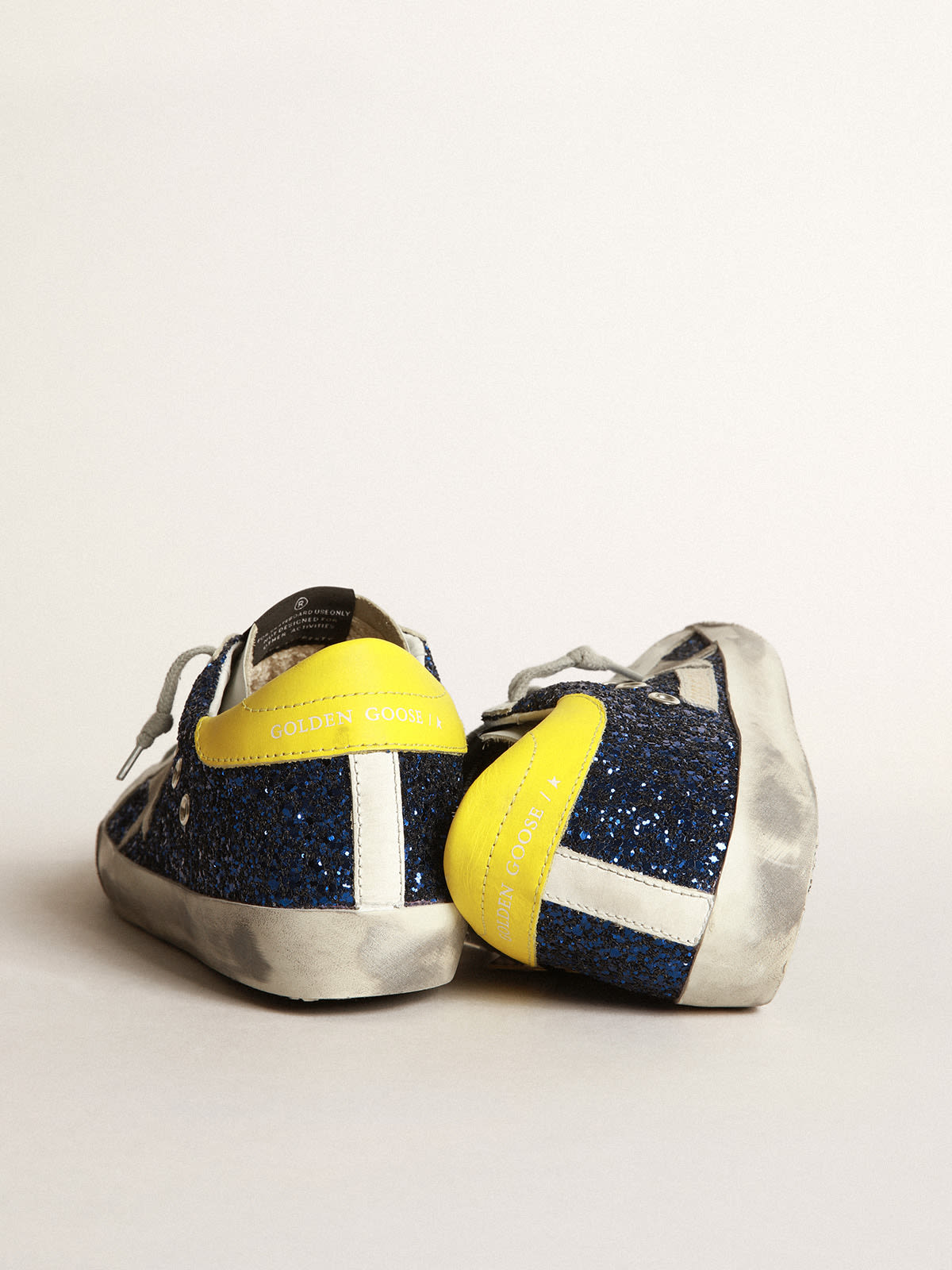 Golden Goose - Super-Star sneakers with blue glitter and yellow heel tab in 