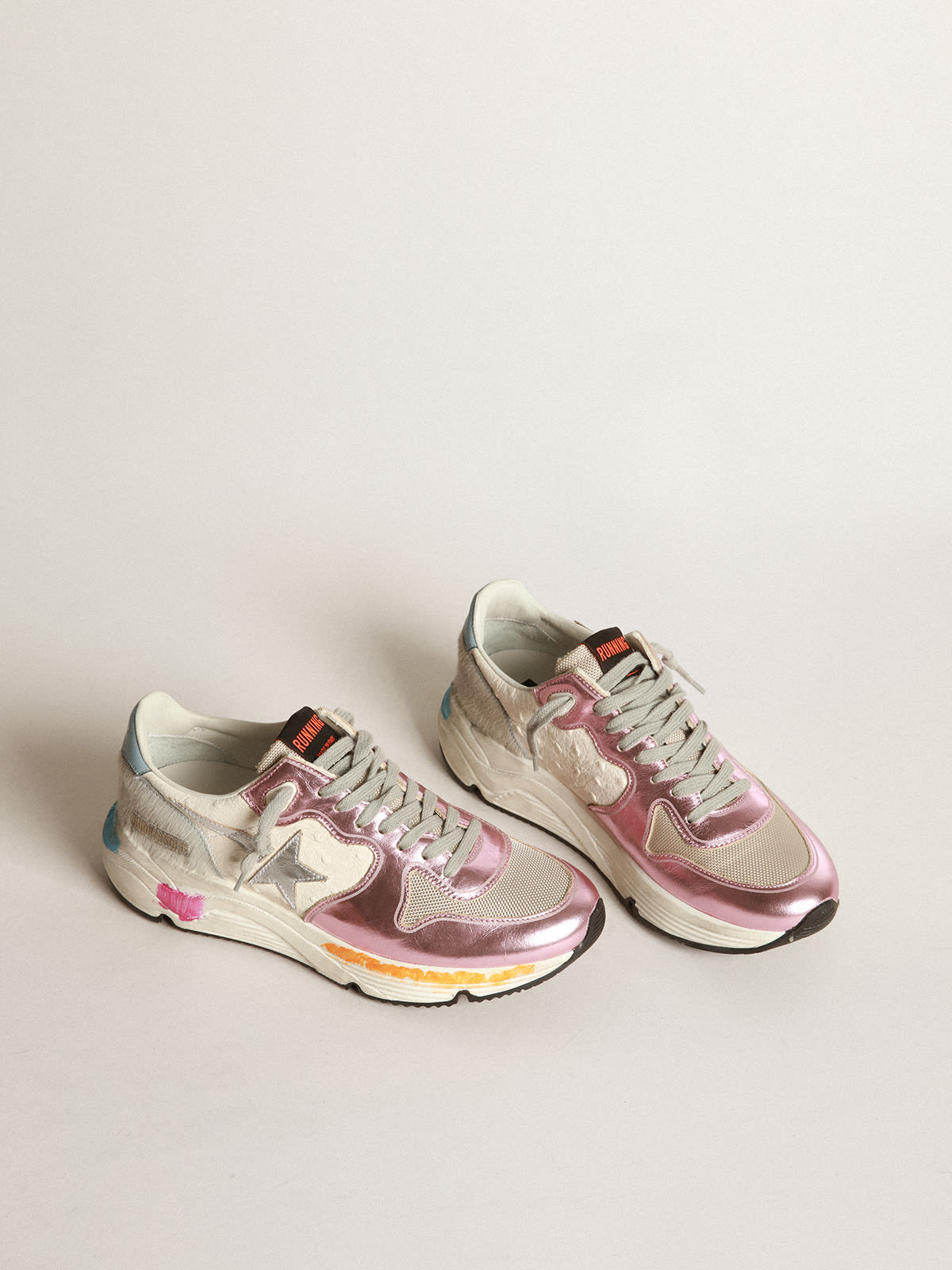 Golden Goose - Running Sole sneakers in laminated pink with silver star in 