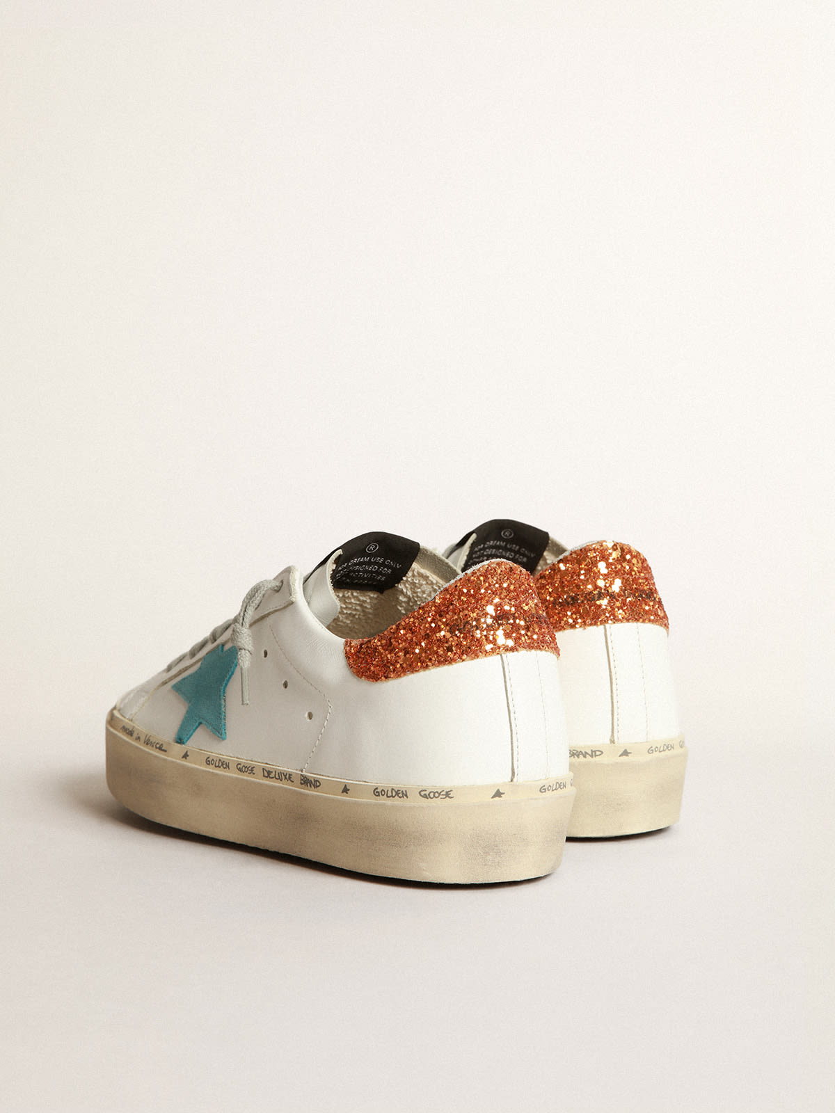 Golden Goose - Hi Star sneakers with sky-blue suede star and peach-pink glitter heel tab in 