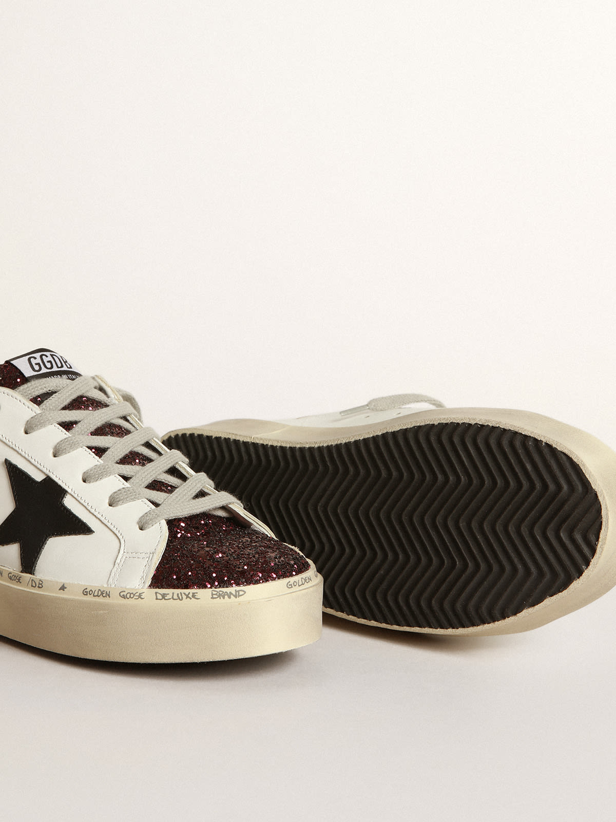 Golden Goose - White Hi-Star sneakers with glittery insert and black star in 