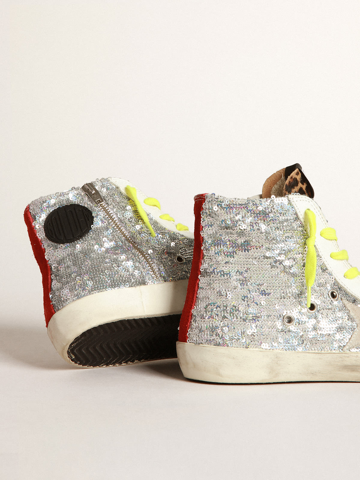 Francy sneakers with silver sequins and leopard print pony skin