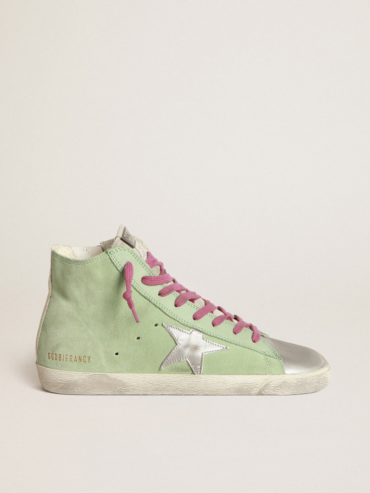 Francy sneakers in leather with crackle effect star and heel